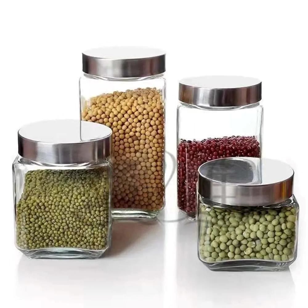 Frascos x 4 Cuad.Tapa Acero Inoxidable